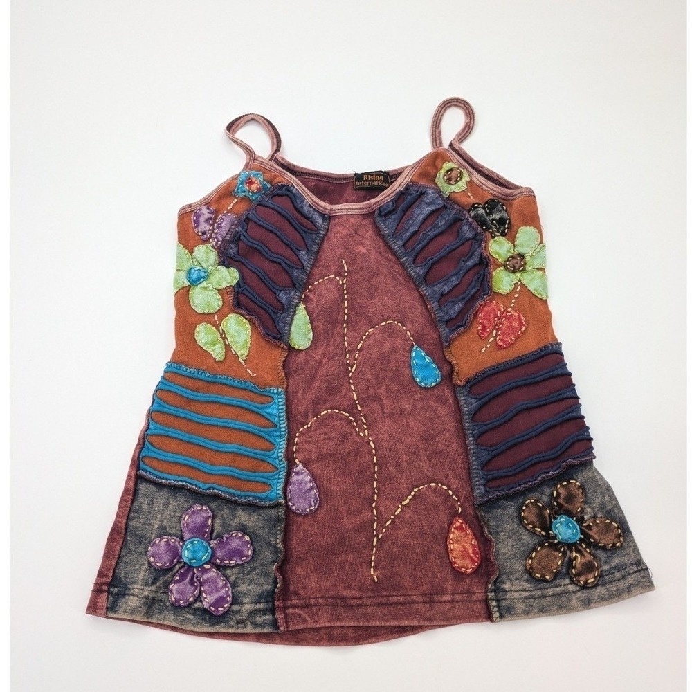 Rising International Tank Top Women's Size XS Patchwork Flower Hippie Y2K